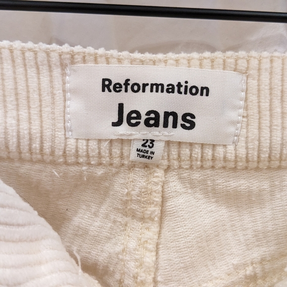 Reformation | Cynthia Button Fly High Rise Straight Corduroy Pants | White - Picture 9 of 10